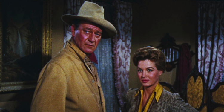 John Wayne and Angie Dickinson in Rio Bravo (1959)
