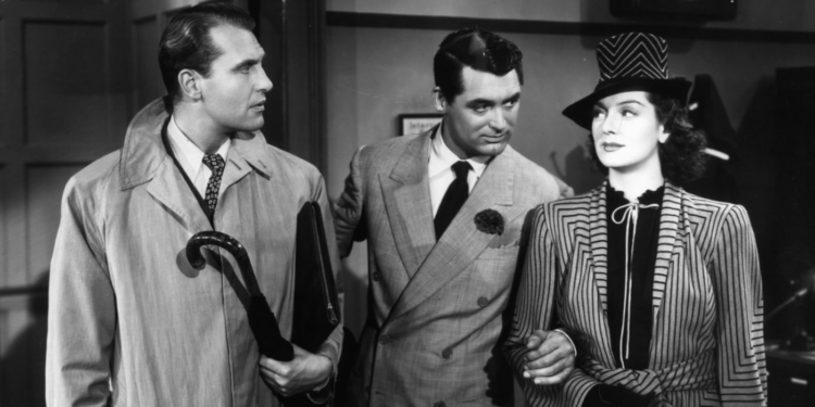 Cary Grant, Ralph Bellamy, and Rosalind Russell in His Girl Friday (1940)