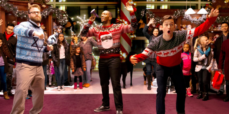 Joseph Gordon-Levitt, Seth Rogen, and Anthony Mackie in The Night Before (2015)