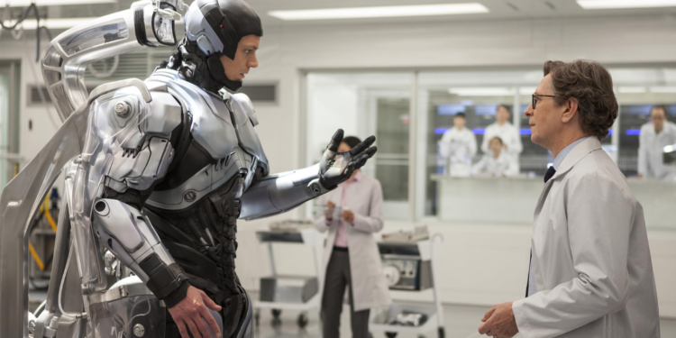 Gary Oldman and Joel Kinnaman in RoboCop (2014)