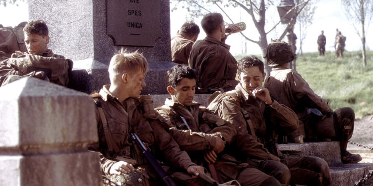 Dexter Fletcher, Mark Lawrence, James Madio, and Marc Warren in Band of Brothers (2001)