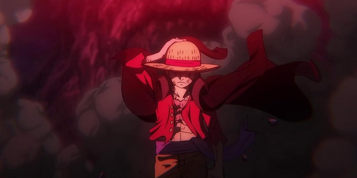 Luffy's face covered by his signature straw hat