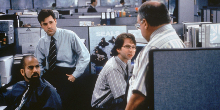  David Herman, Ron Livingston, Ajay Naidu, and Richard Riehle in Office Space (1999)