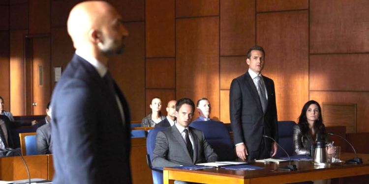 David Costabile, Rick Hoffman, and Gabriel Macht in Suits (2011)