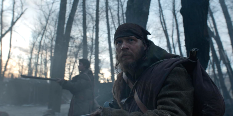 Tom Hardy and Will Poulter in The Revenant (2015)