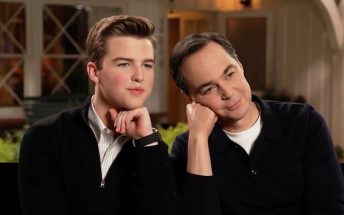 Jim Parsons and Iain Armitage sitting together as Sheldon Cooper
