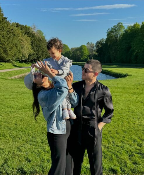 Nick Jonas with Priyanka chopra and daughter