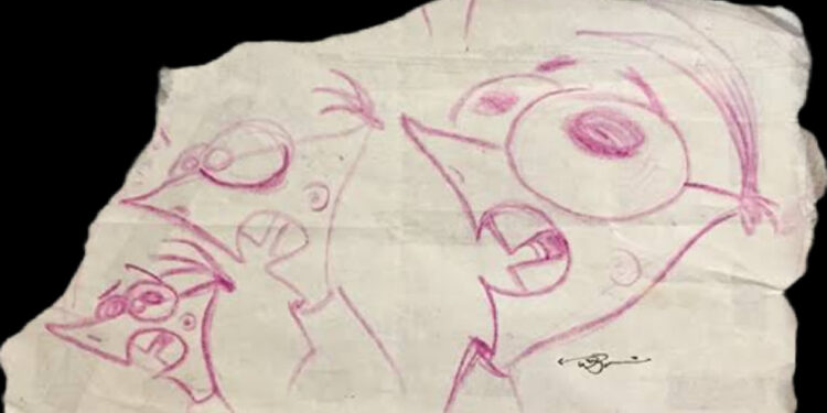 Phineas drawn on a butcher's paper