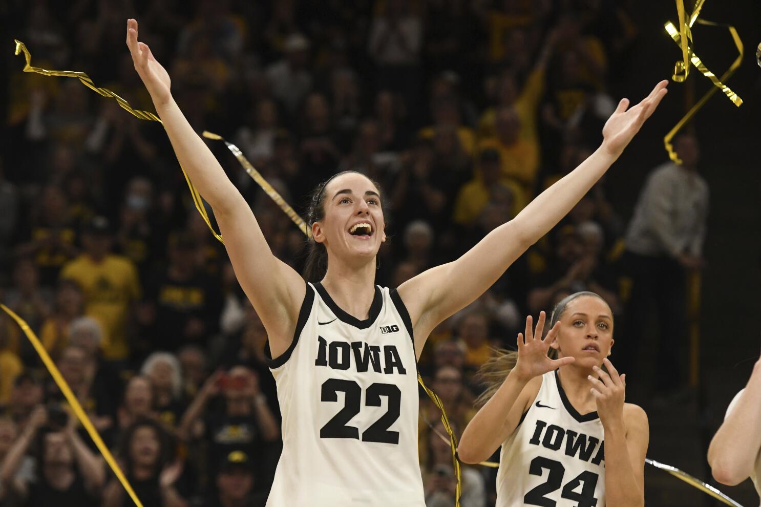 Caitlin Clark celebrating after breaking the record Harrison Barnes Applauds Caitlin Clark’s Record-Breaking NCAA Achievements
