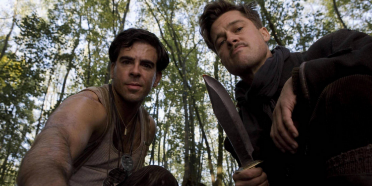 Brad Pitt and Eli Roth in Inglourious Basterds (2009)