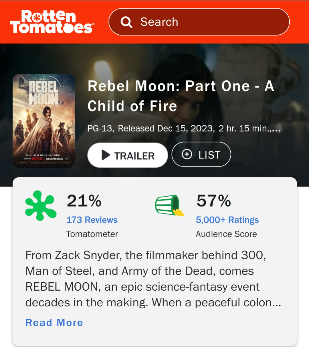 Rotten Tomatoes scores Rebel Moon Zack Snyder Discusses the Evolution of Rebel Moon from NC-17 to R Rating