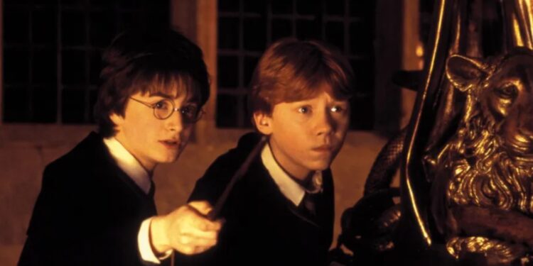 Daniel Radcliffe as Harry Potter and Rupert Grint as Ron Weasley