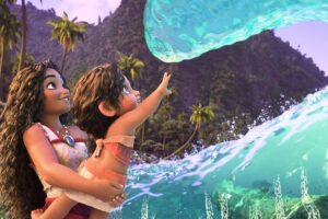 Khaleesi Lambert-Tsuda as Simea and Auli'i Cravalho as Moana in Moana 2