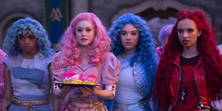 Malia Baker, Morgan Dudley, Ruby Rose Turner, and Kylie Cantrall in Descendants: The Rise of Red 