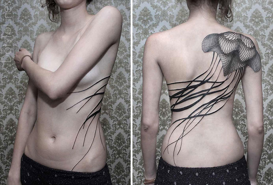 Geometric Line Tattoos By Chaim Machlev Elegantly Flow Across The Human Body
