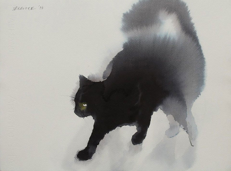 Gloomy Watercolor Cats Slowly Bleeding Into The Paper