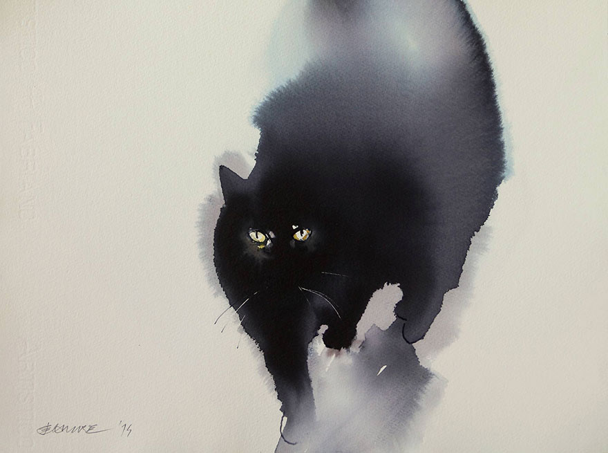 Gloomy Watercolor Cats Slowly Bleeding Into The Paper
