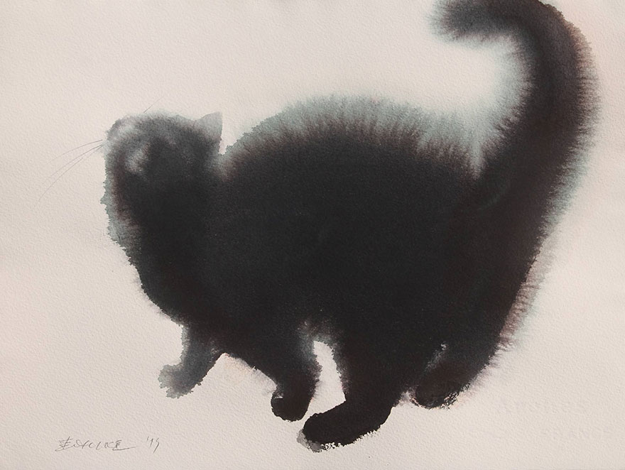 Gloomy Watercolor Cats Slowly Bleeding Into The Paper