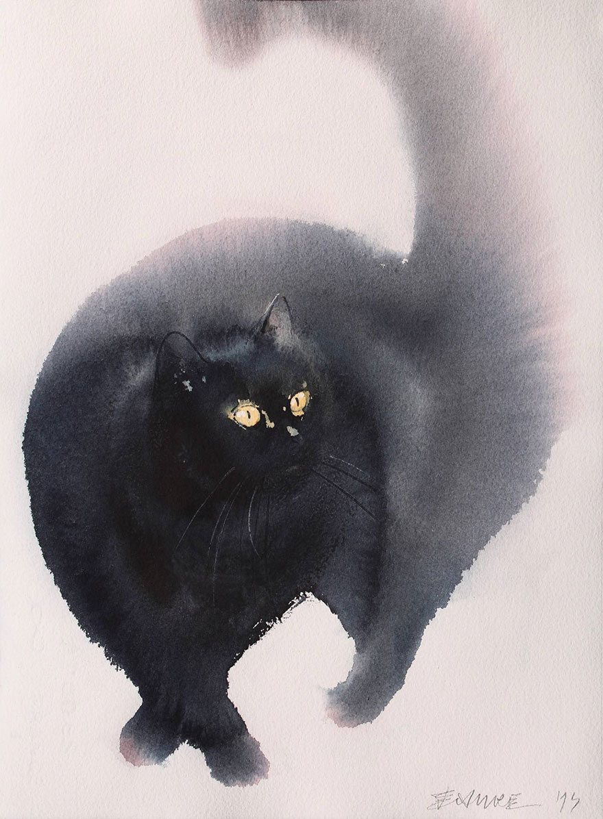 Gloomy Watercolor Cats Slowly Bleeding Into The Paper