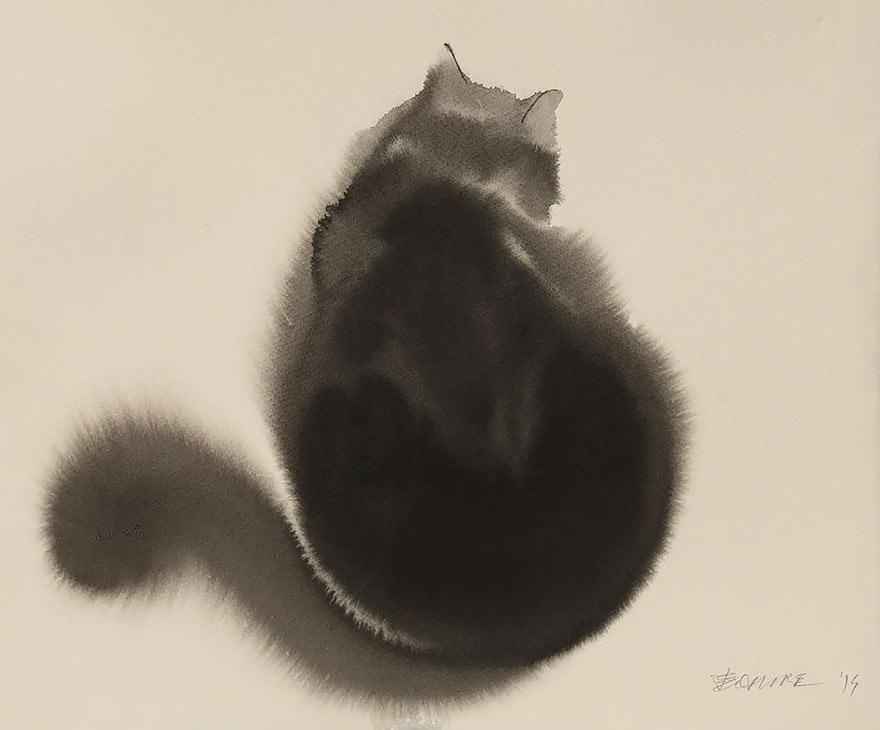 Gloomy Watercolor Cats Slowly Bleeding Into The Paper