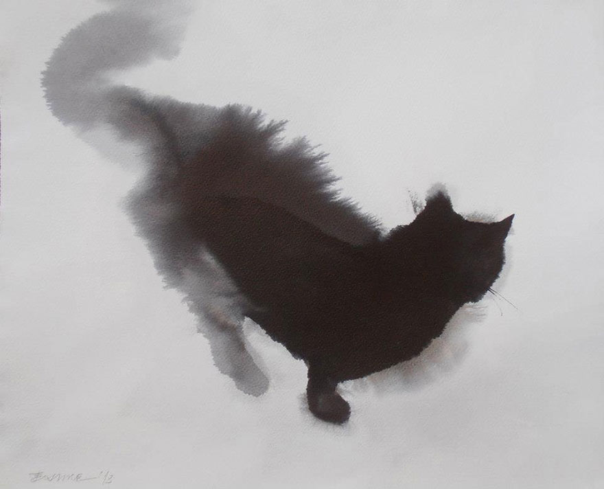 Gloomy Watercolor Cats Slowly Bleeding Into The Paper