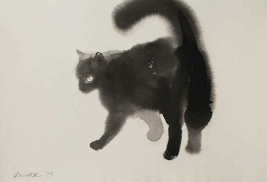 Gloomy Watercolor Cats Slowly Bleeding Into The Paper