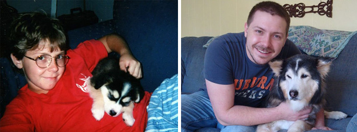 108 Before-And-After Pics Of Dogs And Their Owners Growing Up Together