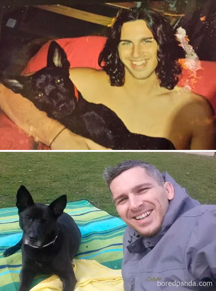 30 Photos Of Dogs Growing Up Next To Their Owners