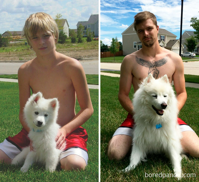 30 Photos Of Dogs Growing Up Next To Their Owners