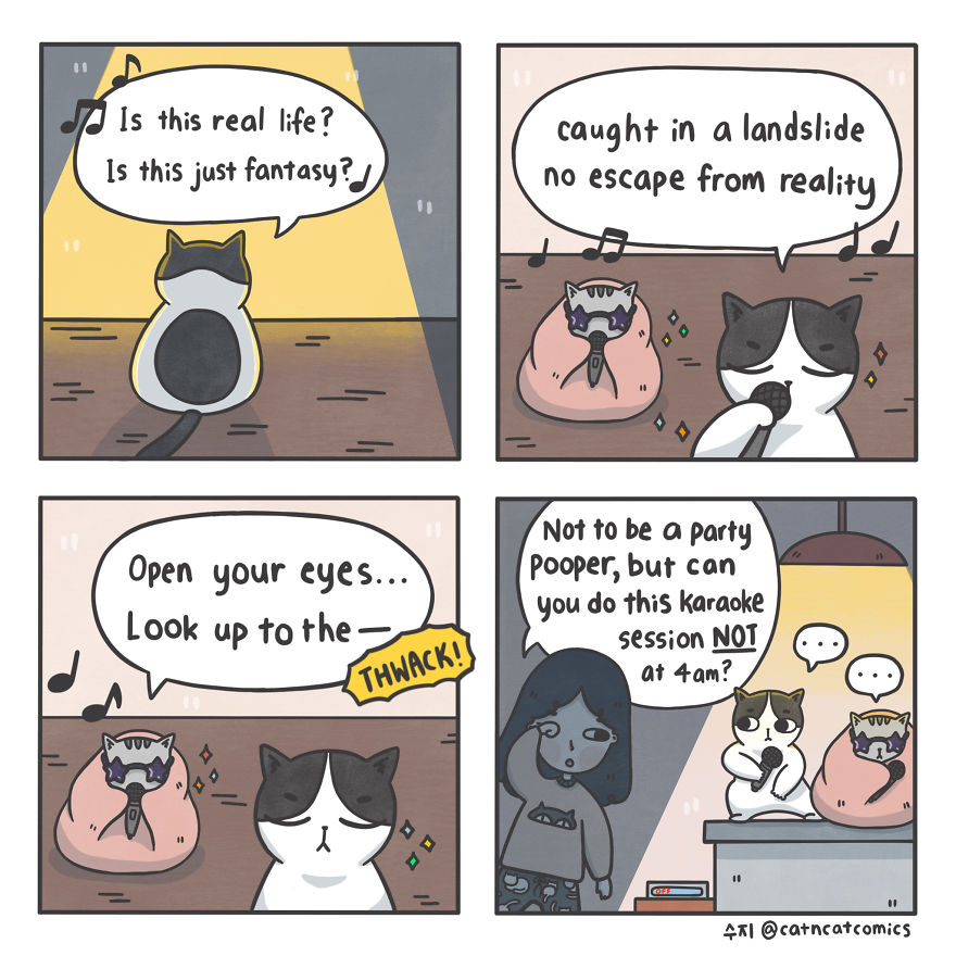 I Make Wholesome Comics About Two Rescue Cats And Their Human Who Understands Cat-Speak