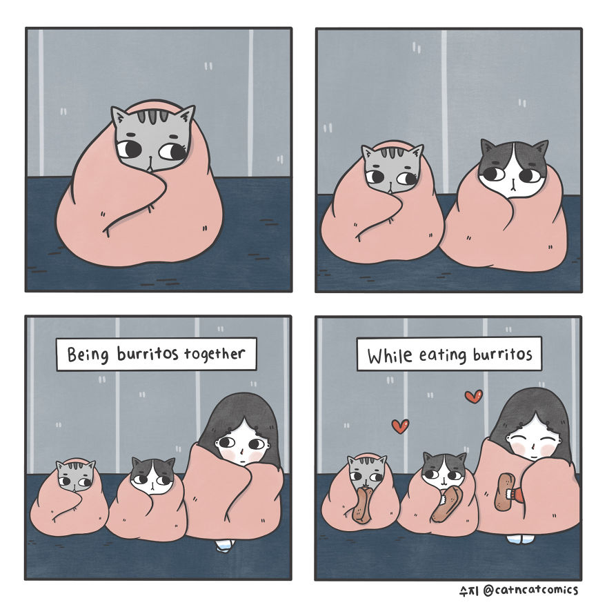 I Make Wholesome Comics About Two Rescue Cats And Their Human Who Understands Cat-Speak