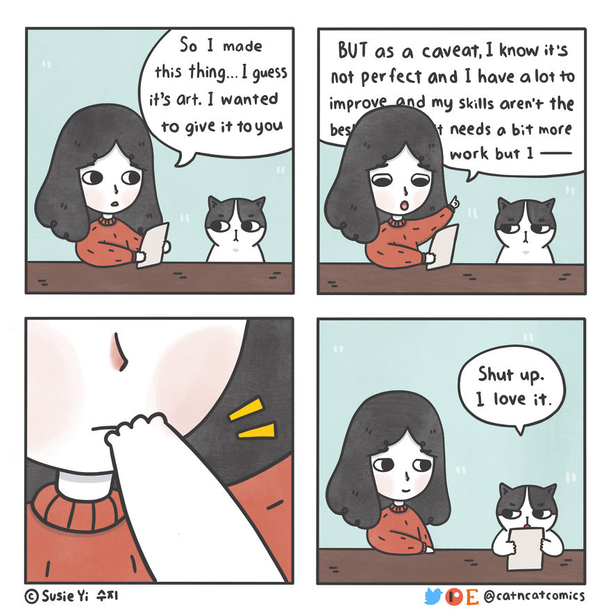 I Make Wholesome Comics About Two Rescue Cats And Their Human Who Understands Cat-Speak