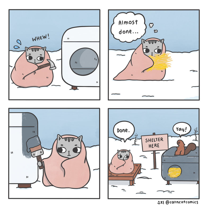 I Make Wholesome Comics About Two Rescue Cats And Their Human Who Understands Cat-Speak