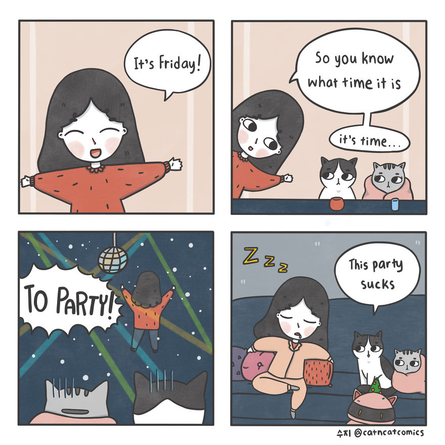 I Make Wholesome Comics About Two Rescue Cats And Their Human Who Understands Cat-Speak