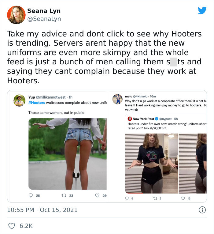 Hooters Backtracks After Employees Go Viral For Complaining About ‘Disturbing’ And ‘Sexist’ New Uniforms Hooters Backtracks After Employees Go Viral For Complaining About ‘Disturbing’ And ‘Sexist’ New Uniforms