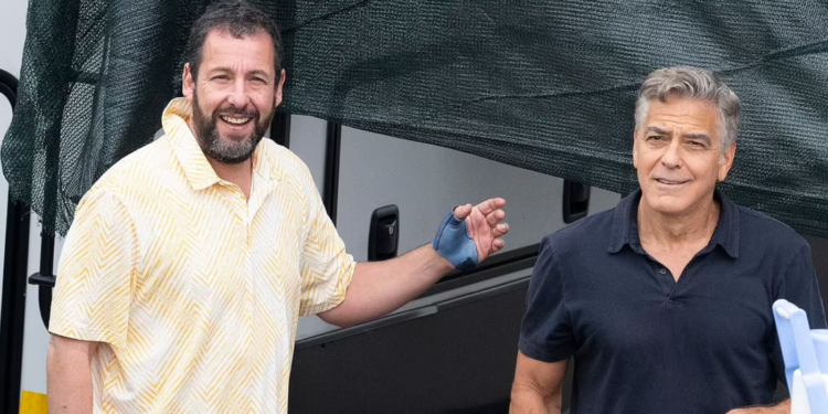 Adam Sandler and George Clooney Filming Jay Kelly