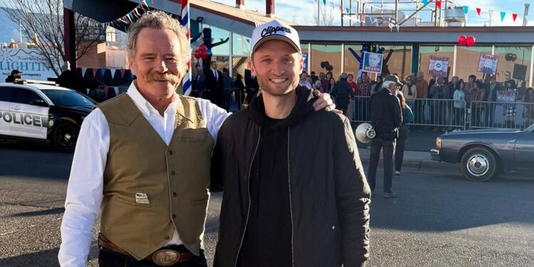 Lone wolf producer and star Jordan Wagner and Bryan Cranston posing for a photo Lone wolf producer and star Jordan Wagner and Bryan Cranston posing for a photo
