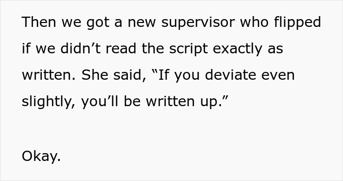 New Boss Demands Call Center Workers Stick To The Script Only, But One Call Changes Her Mind New Boss Demands Call Center Workers Stick To The Script Only, But One Call Changes Her Mind