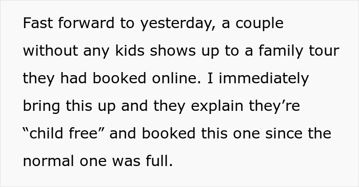“AITA For Refusing A ‘Child Free’ Couple On A Tour Group For Families?”
