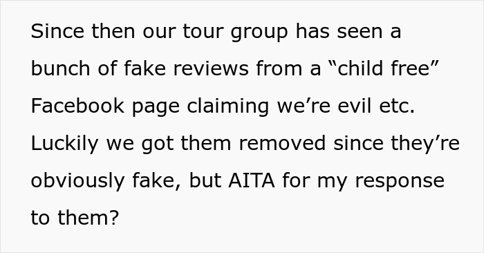 “AITA For Refusing A ‘Child Free’ Couple On A Tour Group For Families?”