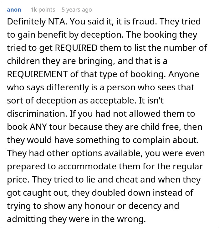 “AITA For Refusing A ‘Child Free’ Couple On A Tour Group For Families?”