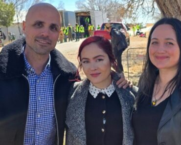 Maren Altman, Adam Sigal, and Lily Gladstone on the set of Lone Wolf