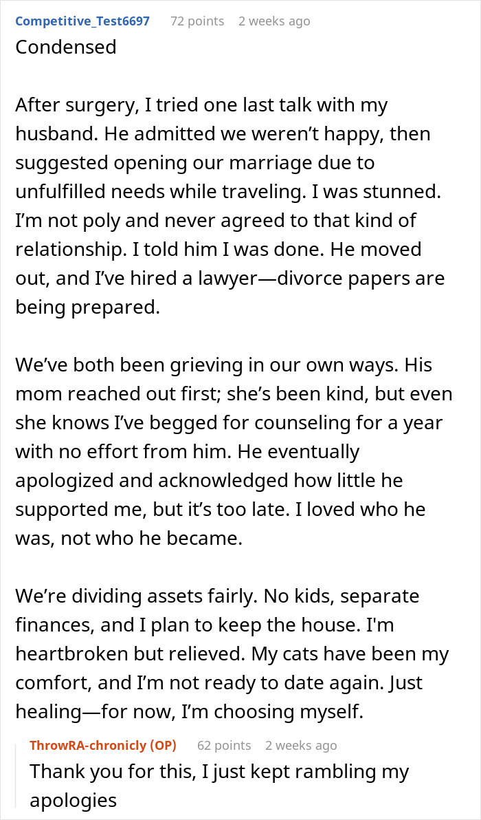 Husband Suggests Opening Relationship While Wife Struggles With Health, Is Served Divorce Papers