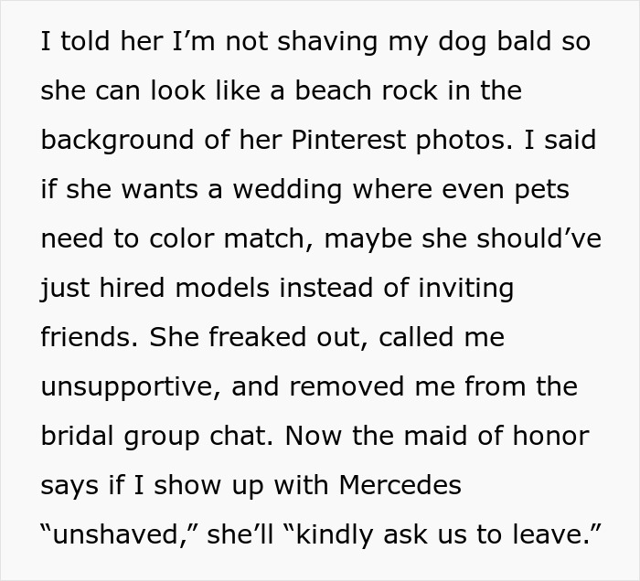Bridesmaid Expected To Shave Her Dog For Bestie&#8217;s Wedding, Chooses To Be A No-Show Instead