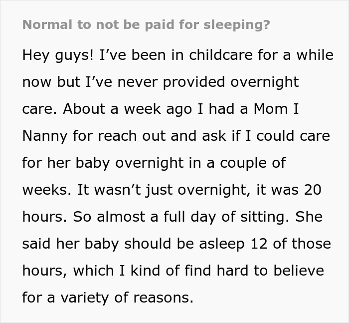 Sitter Refuses 20-Hour Sitting Gig After Being Told They’d Only Be Paid For Awake Time