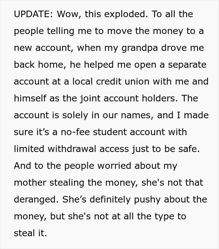 Wealthy Grandpa Gifts Grandson $10K For Getting Into College, Mom Mad He Won’t Share With Wild Sis