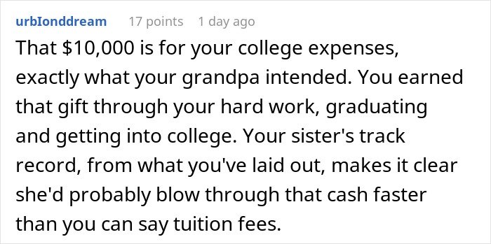 Wealthy Grandpa Gifts Grandson $10K For Getting Into College, Mom Mad He Won’t Share With Wild Sis