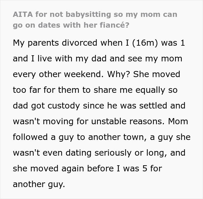 Absentee Mom Expects Teen To Pause His Life And Babysit Fiancé&#8217;s Kids So They Can Enjoy Their Dates
