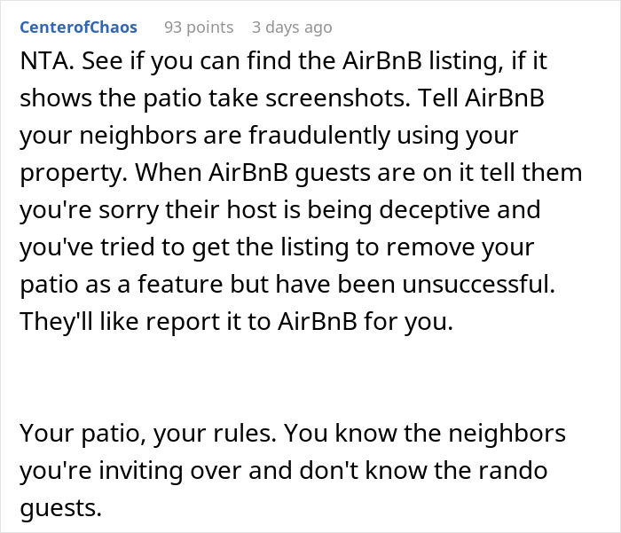Homeowner Kicks Out Neighbor’s Airbnb Guests From His Patio, Get Accused Of Discrimination