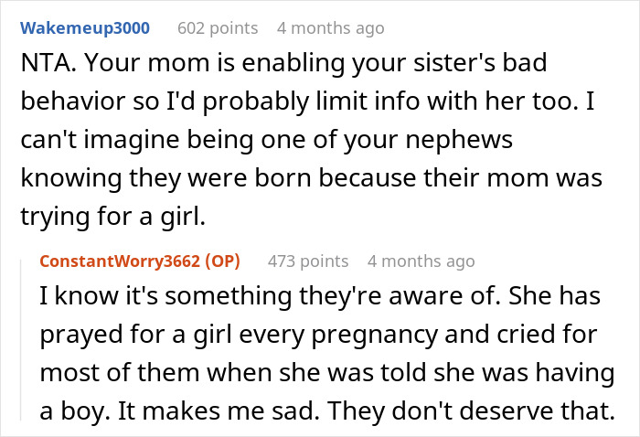 Pregnant Woman Scared Of Sister Who Is A Mom Of 6 Boys In The Case Her Baby Is A Girl